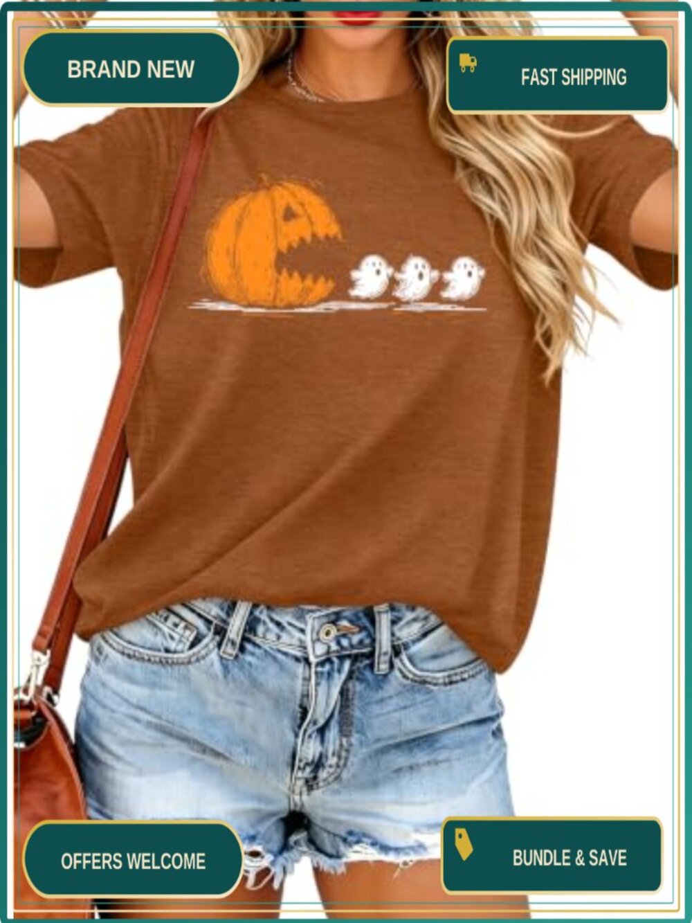 Halloween Ghost Graphic Tee Short Sleeve Crew Neck Women